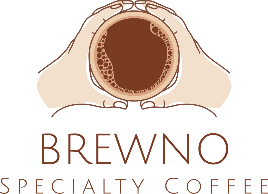 Logo of Brewno Specialty Coffee with hands holding a cup of coffee.