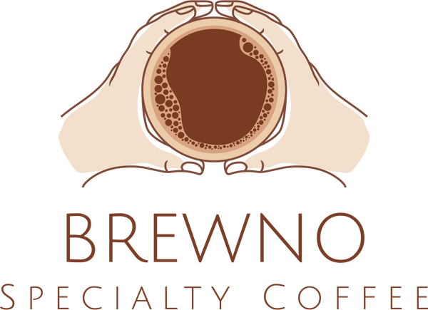 Logo of Brewno Specialty Coffee with hands holding a cup of coffee.